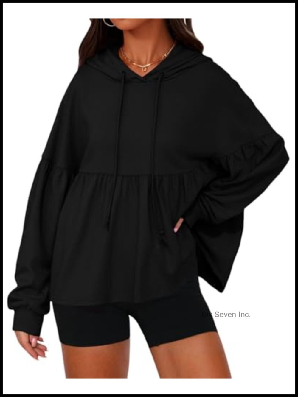 Oversized Hoodie Lantern Sleeve Pullover Top